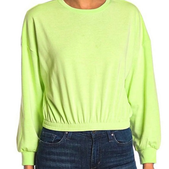 Elodie Tops - Elodie Bright Green Scoop Neck Cuffed Hem Pullover Cropped Sweatshirt Large NEW